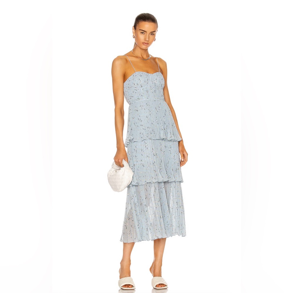 Self Portrait Metallic Floral Tiered Midi Dress